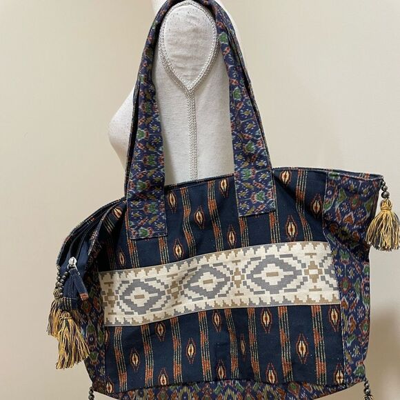 Free People Basel Tassel Patchwork Tote In Southwestern Pattern NWOT - Picture 2 of 10